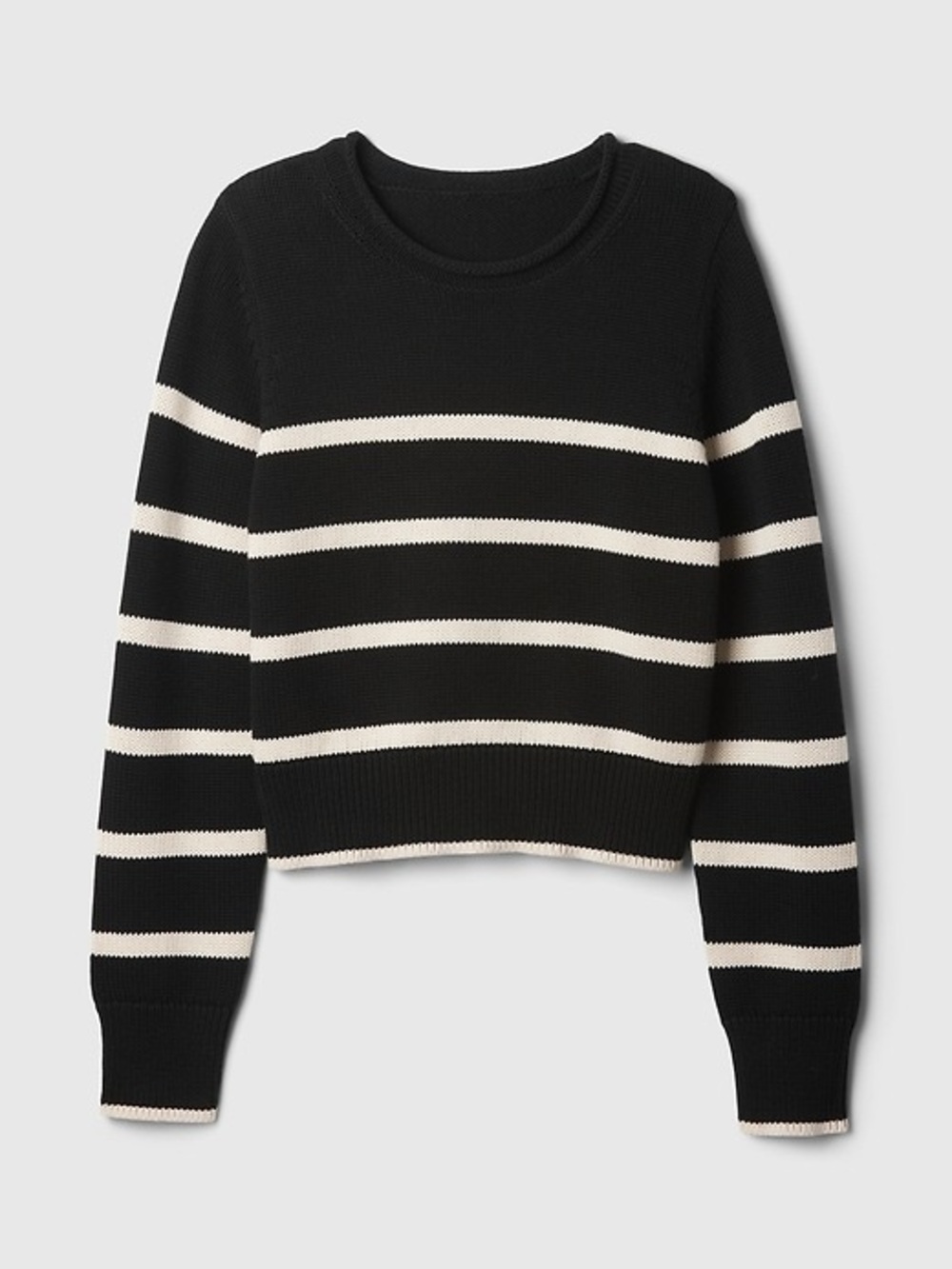 Gap Shrunken Roll Neck Sweater Cotton Black Off White Stripe Size Small - Picture 4 of 11